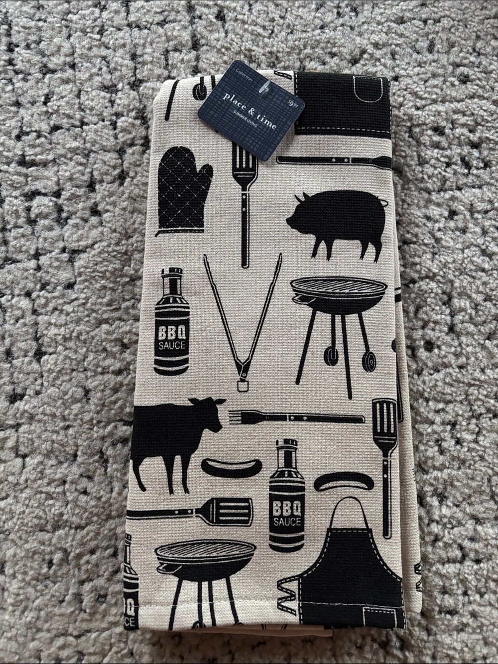 NWT Black & Cream BBQ Print Kitchen Towels 3 PC - Picture 2 of 6